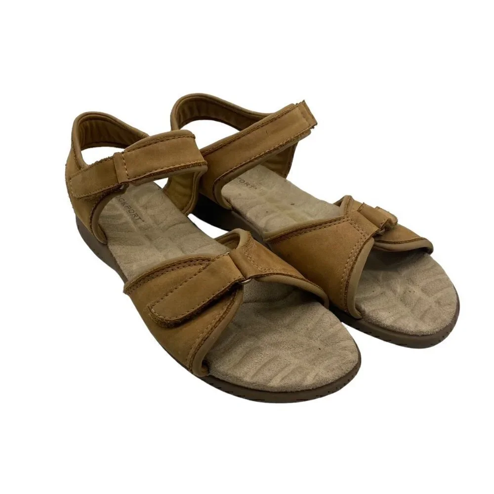 Rockport Women Sandals Flats Comfort Leather Upper Adjustable Tan Size 9N